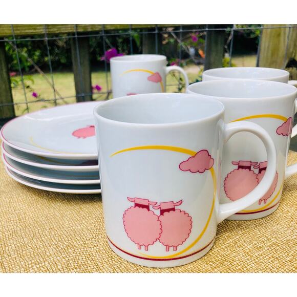Toscany Japan Pink Sheep Lambs Set Coffee Tea Mug Luncheon Salad Plate Snack Set - Picture 5 of 6